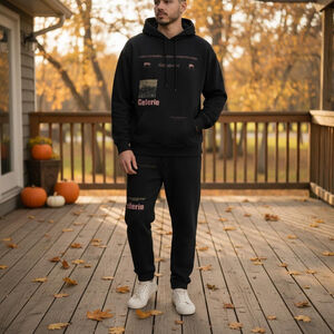 COLLUSION Unisex Lounge cotton set pants & sweat shirt hoodie black with graphic